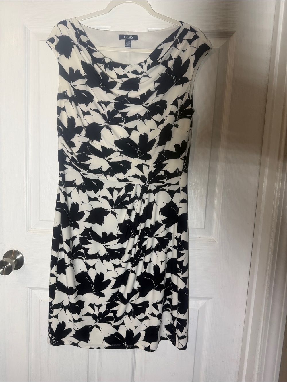 Chaps Black & White Floral Draped Sheath Dress